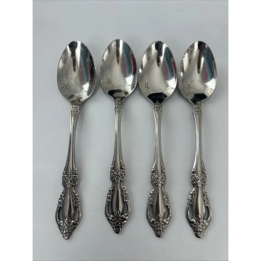 Vtg Raphael Distinction Deluxe Oneida Set Of 4 Teaspoons 6” Stainless Flatware